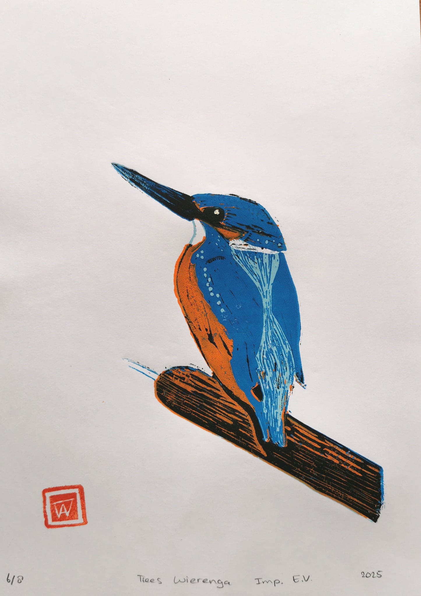 Linoprint Ijsvogel (reduction)