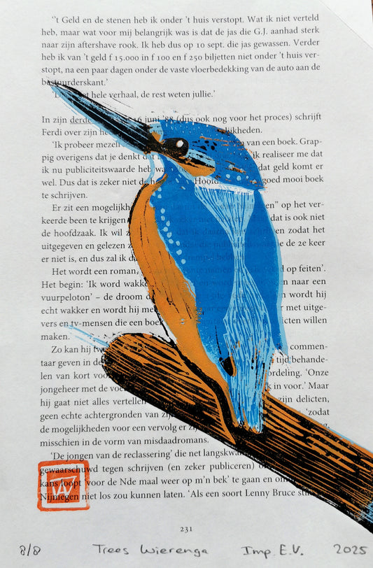 Linoprint Ijsvogel (reduction)