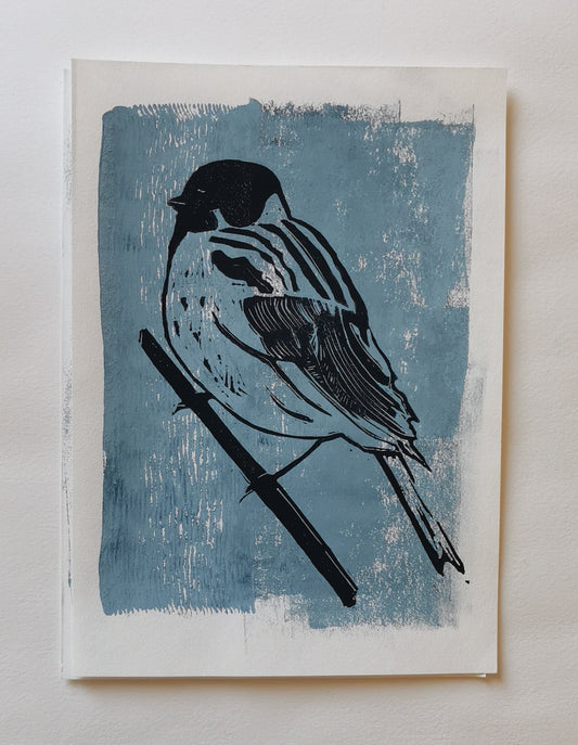 Linoprint Zwartkopmees