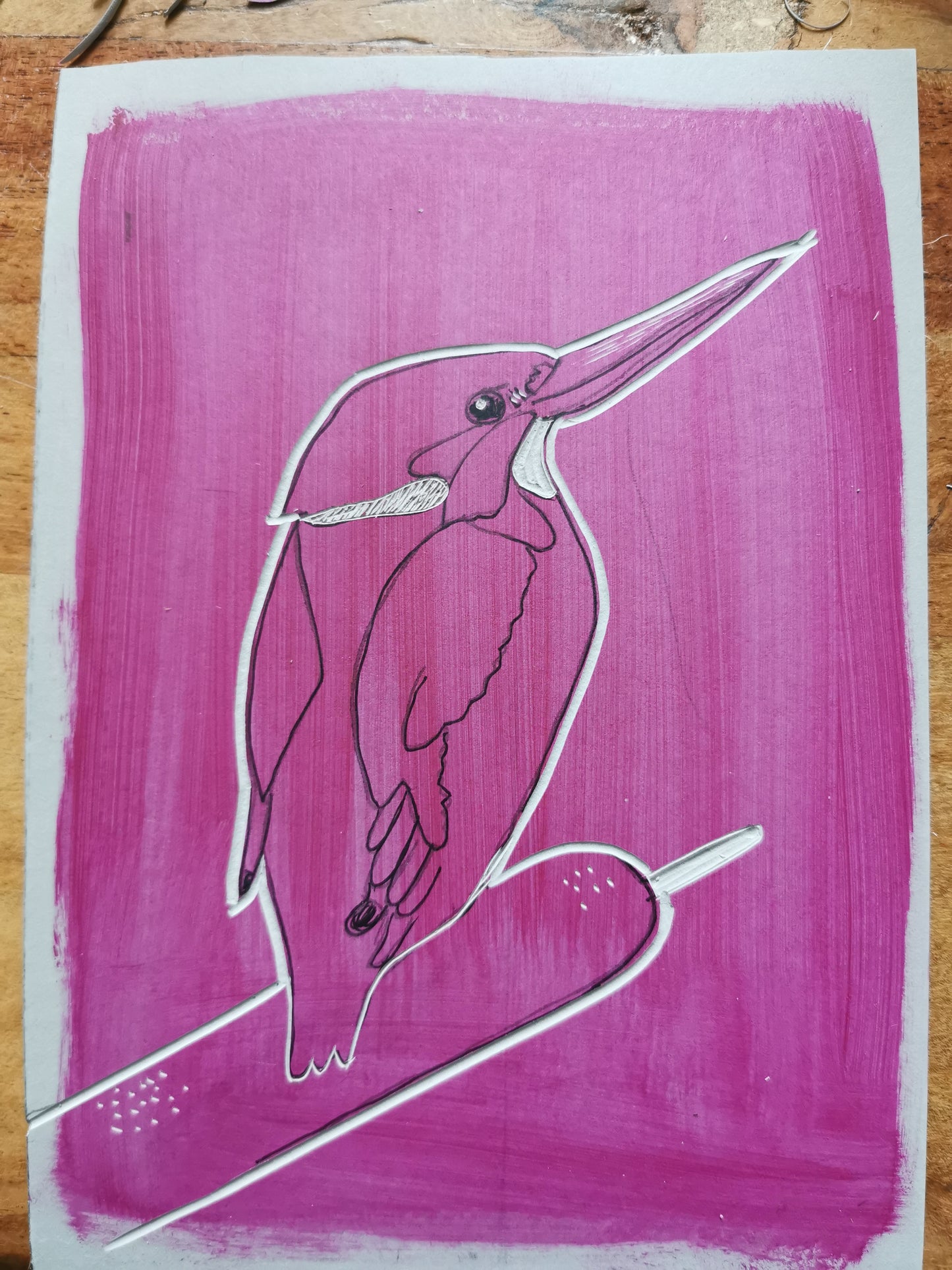 Linoprint Ijsvogel (reduction)